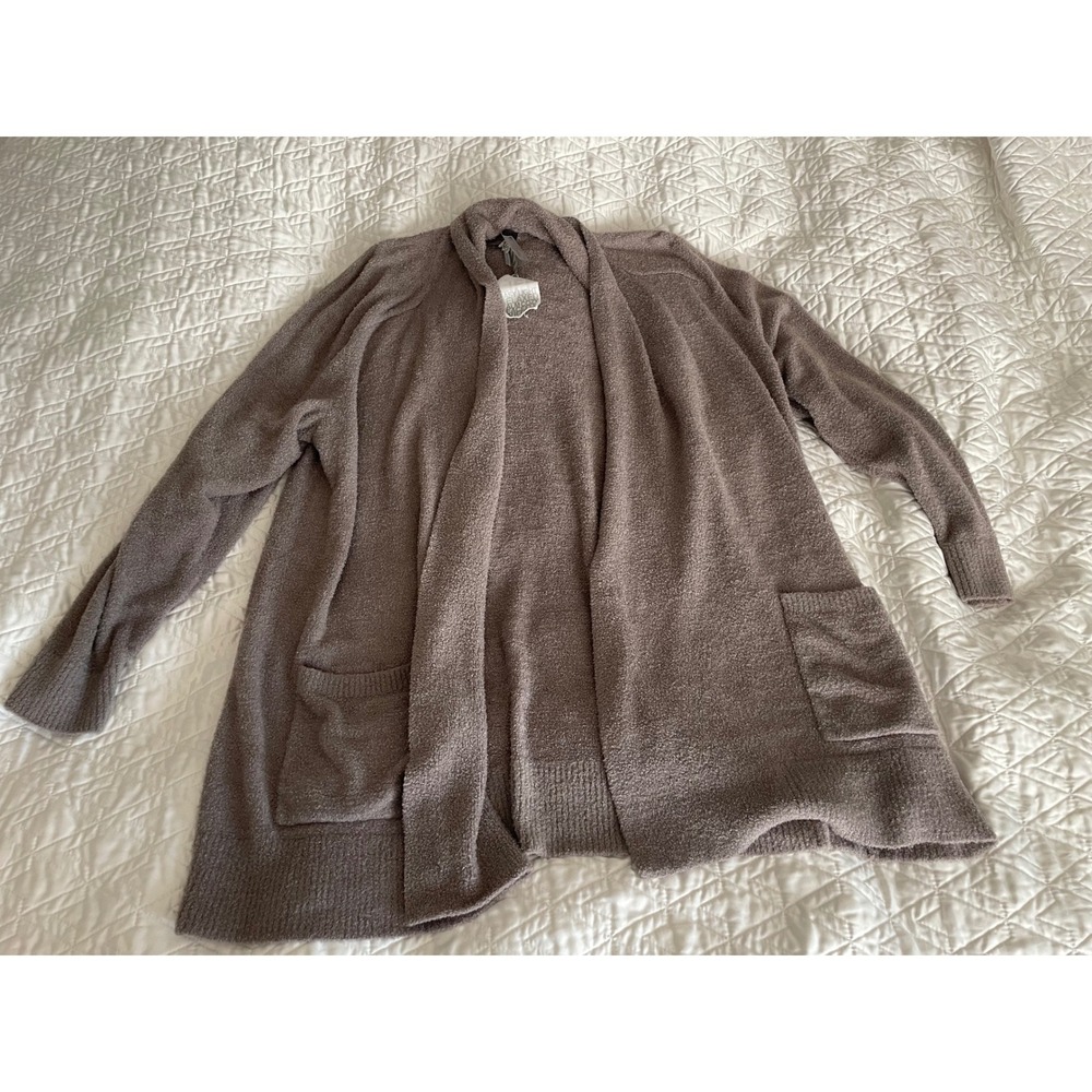 NWT Barefoot Dreams Cardigan CozyChic Lite Open Front Pocket Knit Taupe Size-1X